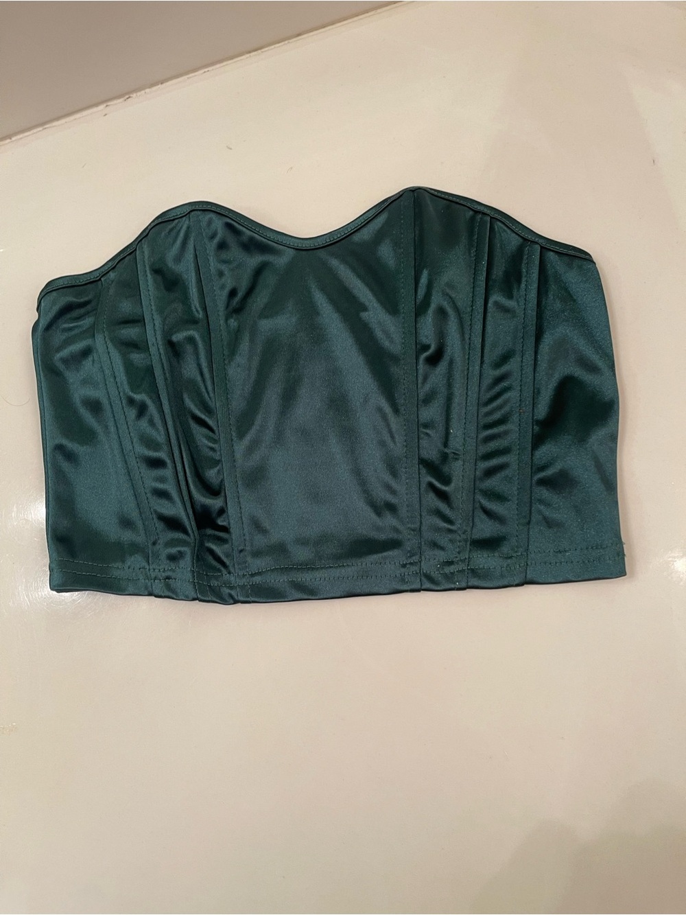 SHEIN Dark Green Satin Bustier Crop Top